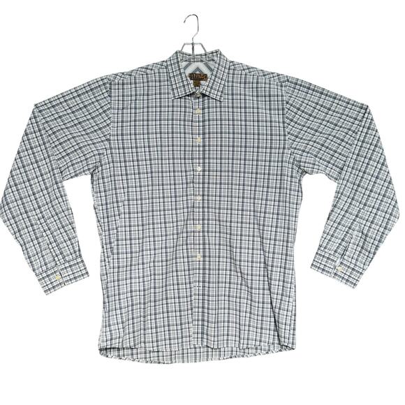 Blue Ponto Uomo Button Down Long Sleeve Casual Shirt Men 2XLT Gray White Plaid - Picture 1 of 9